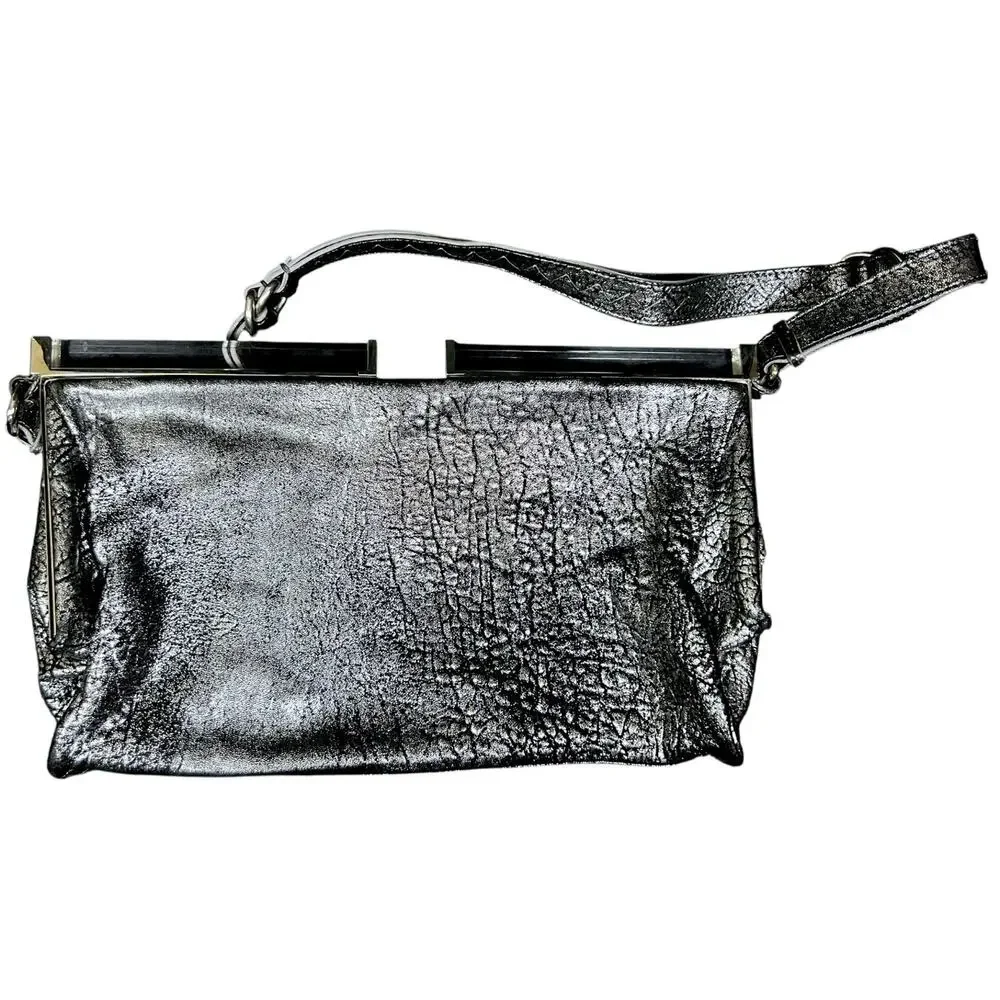 Chloe Lucite Handle Silver Leather Clutch Handbag Vintage Y2K $1,495 Retail Lux